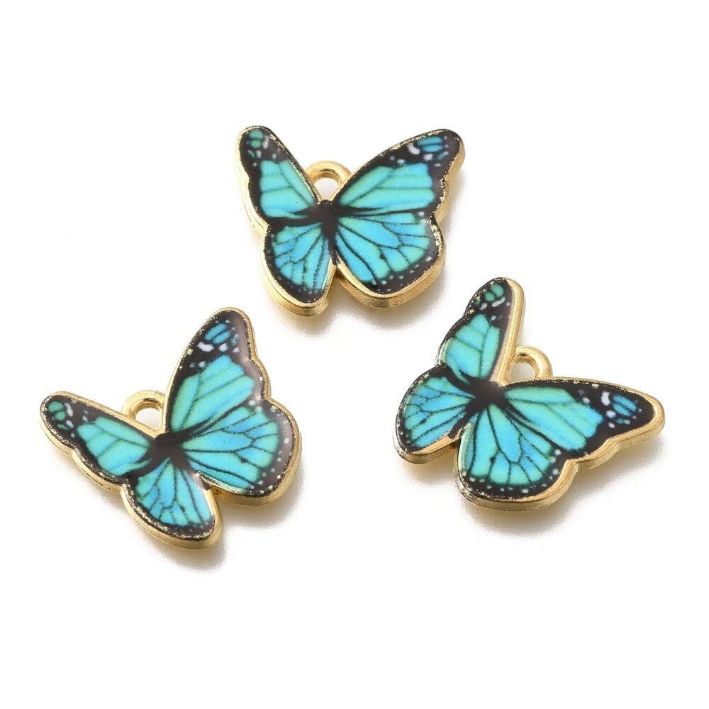 1383 100Pcs Cyan Butterfly Charms Alloy Tiny Insect Animal Charms Cute